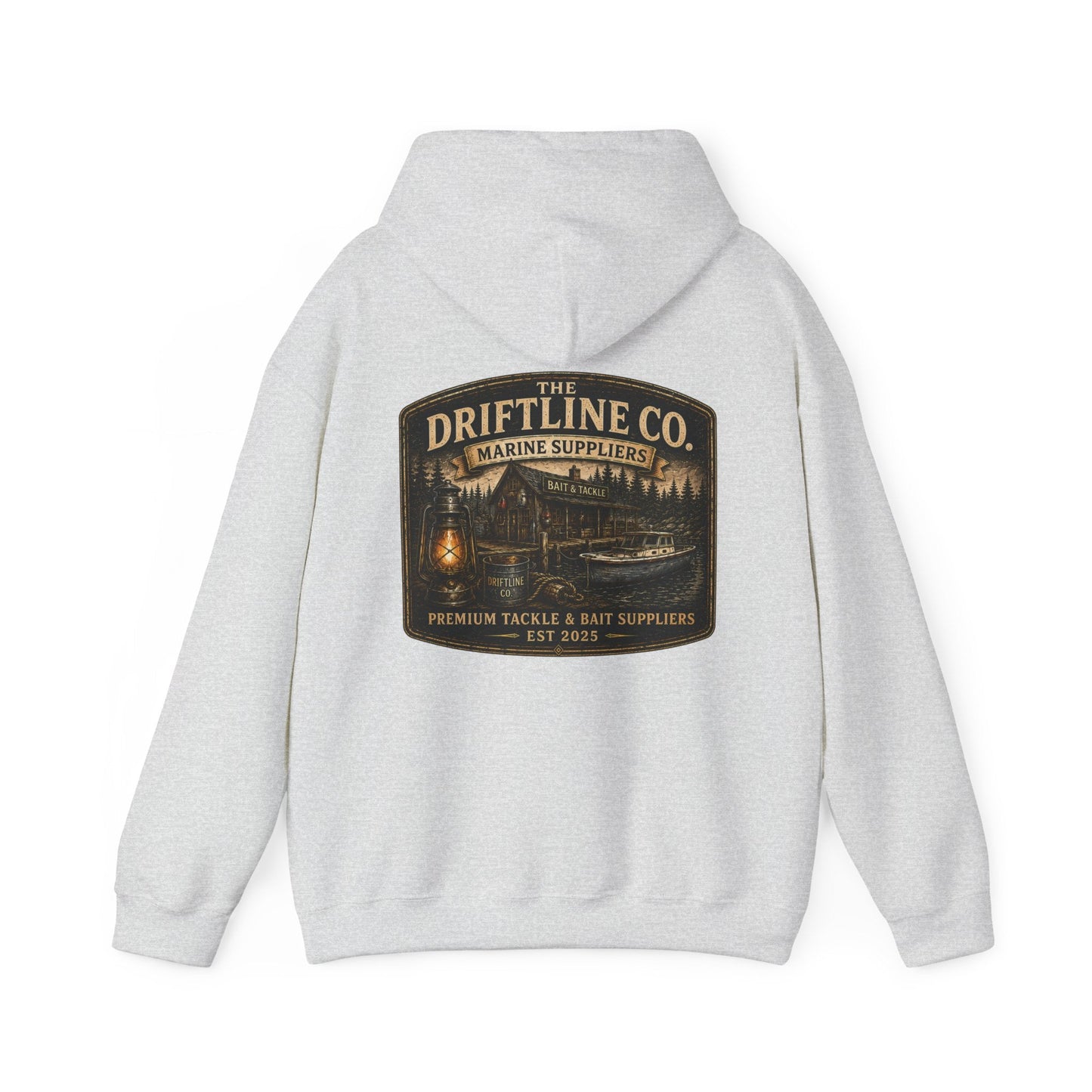 The Driftline Company Marine Suppliers Premium Tackle & Bait Heavy Blend Hoodie - SJM Print Store