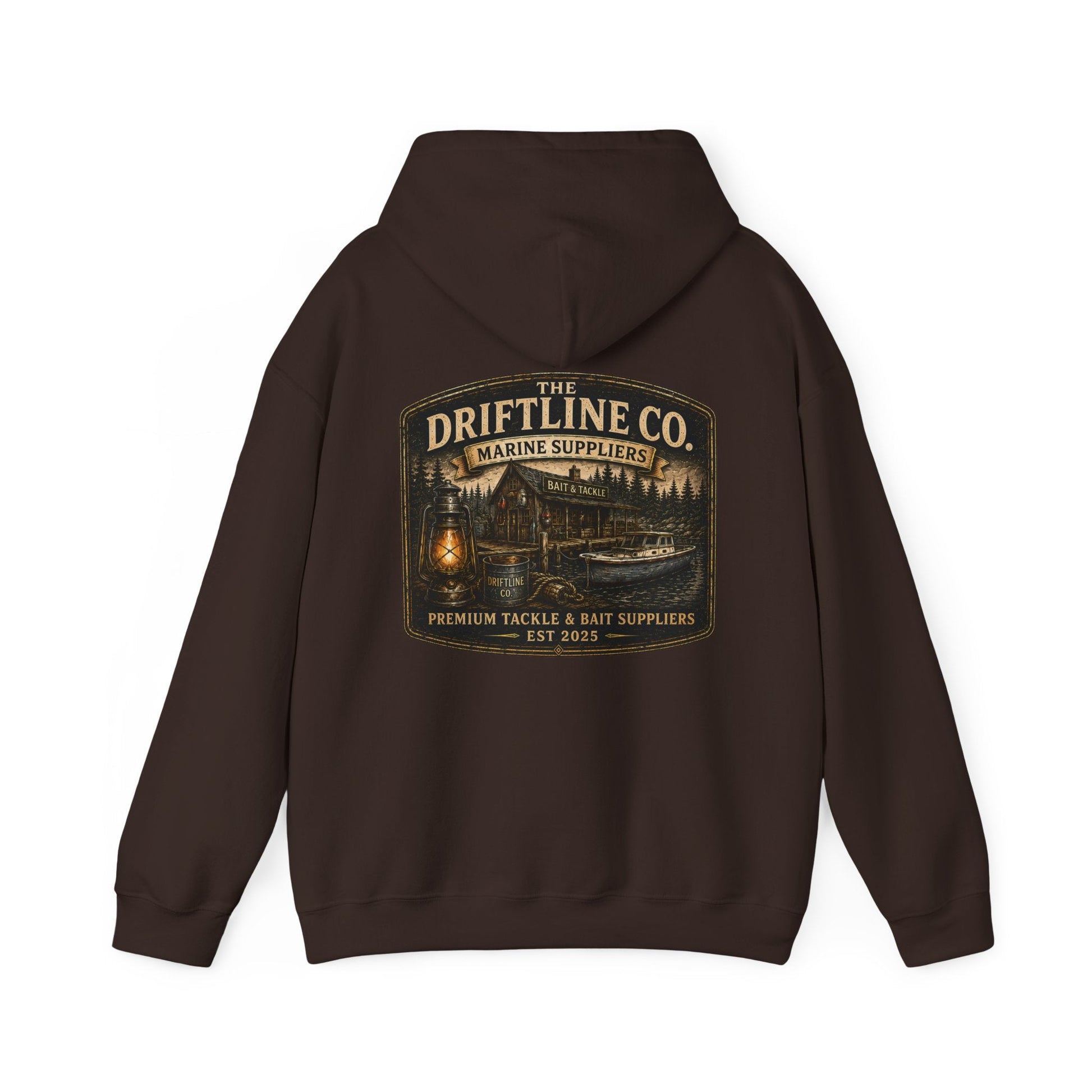 The Driftline Company Marine Suppliers Premium Tackle & Bait Heavy Blend Hoodie - SJM Print Store