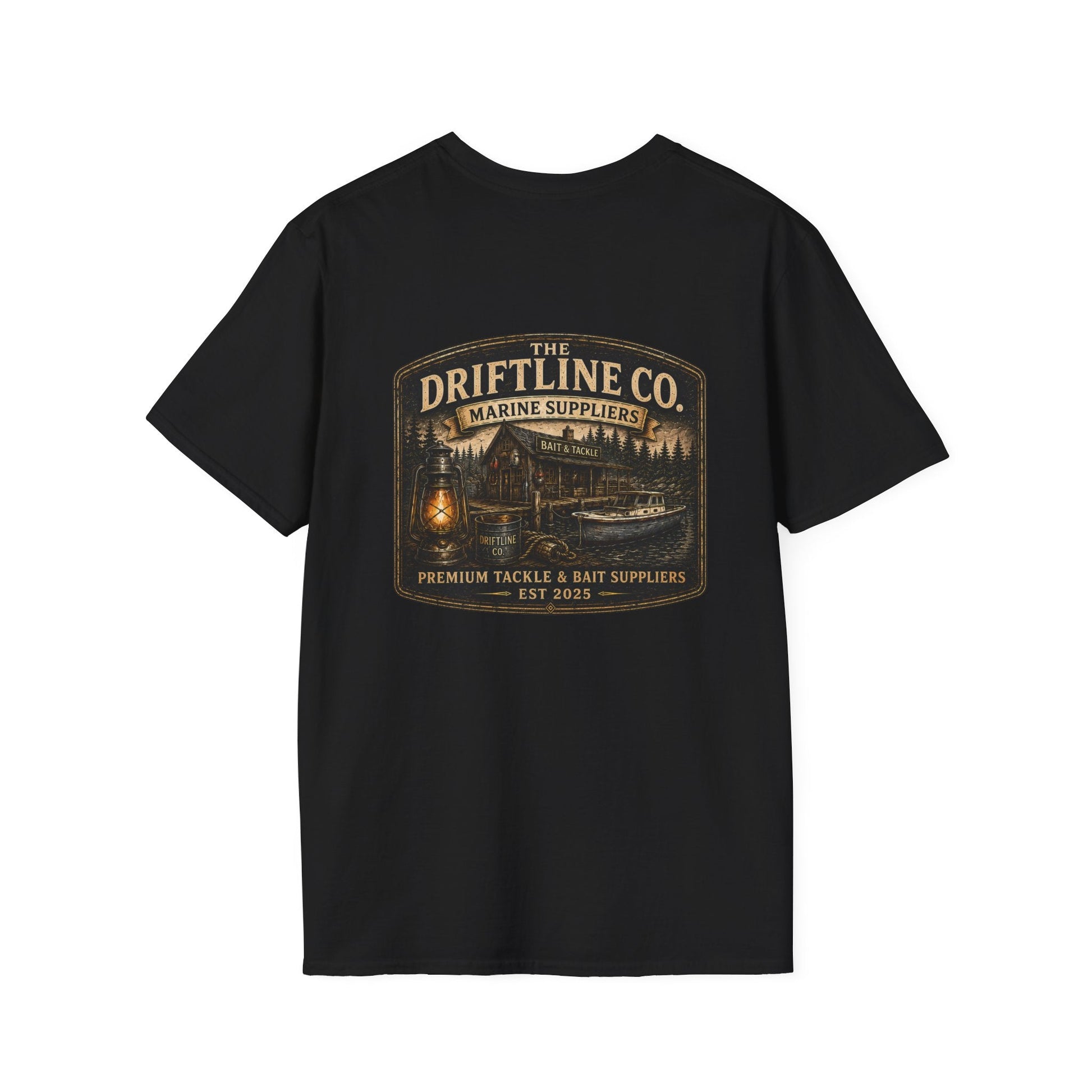 The Driftline Company Marine Suppliers Premium Tackle & Bait Premium Back Print T-Shirt - SJM Print Store