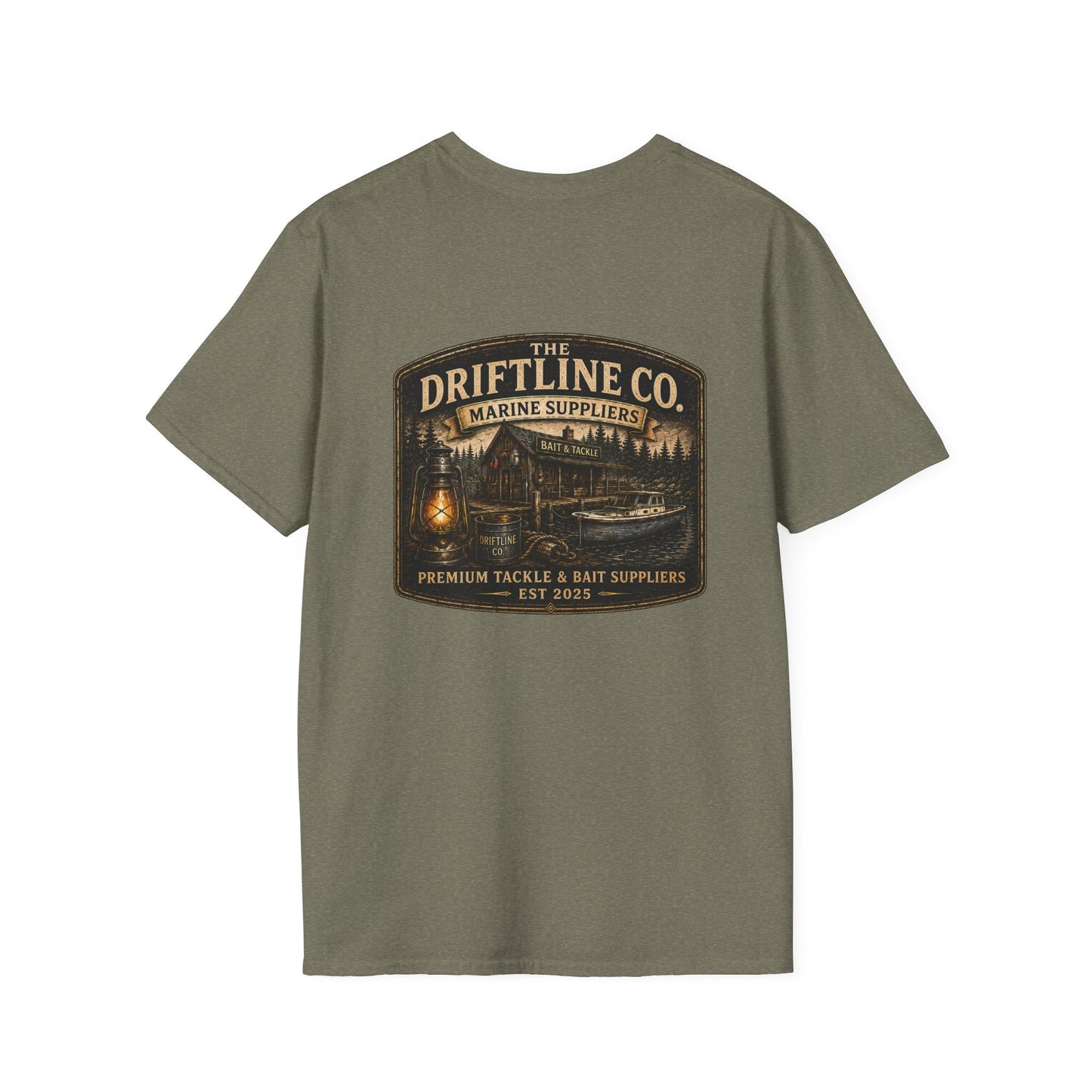 The Driftline Company Marine Suppliers Premium Tackle & Bait Premium Back Print T-Shirt - SJM Print Store