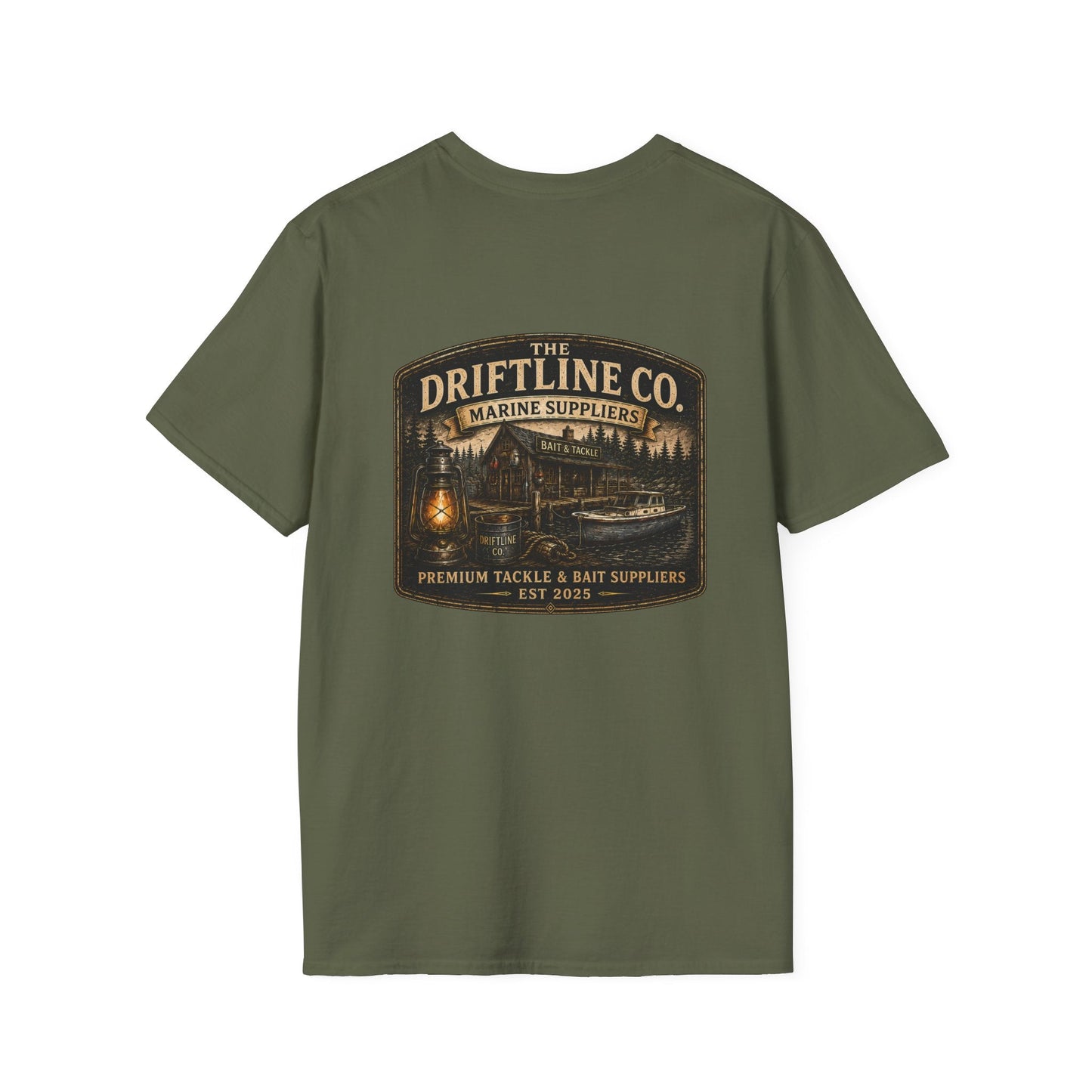 The Driftline Company Marine Suppliers Premium Tackle & Bait Premium Back Print T-Shirt - SJM Print Store