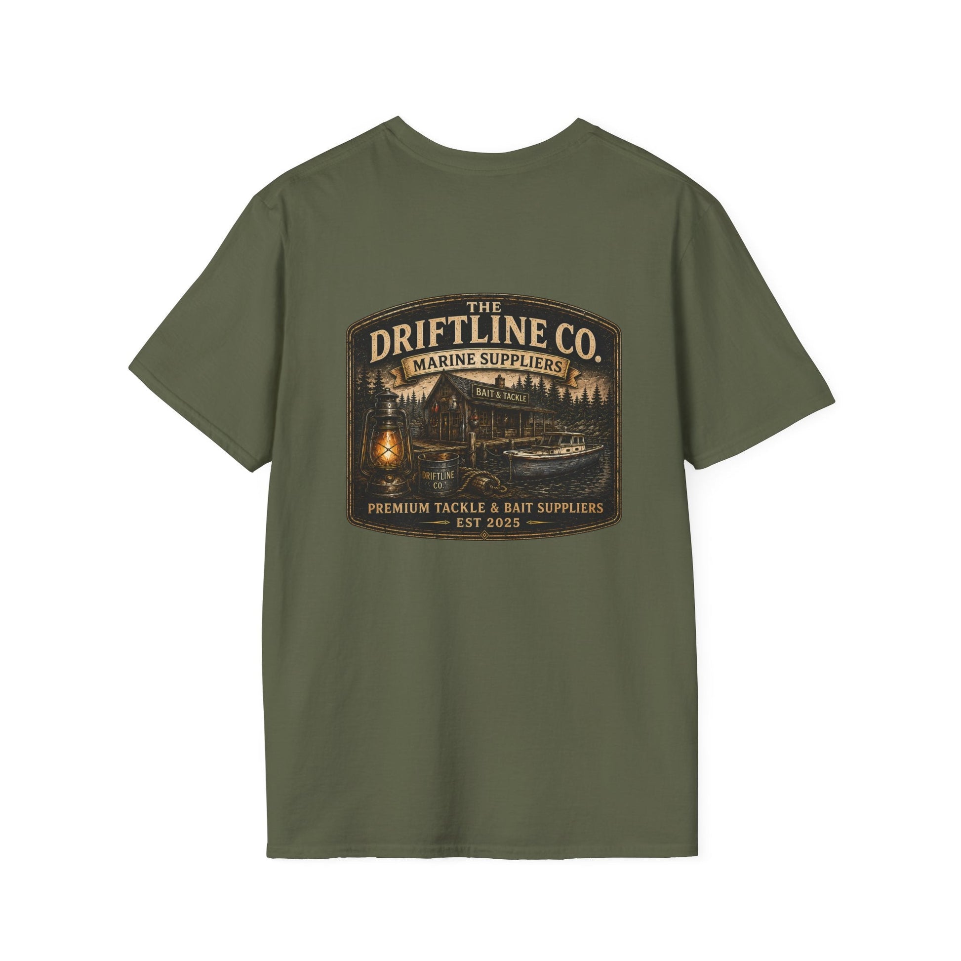 The Driftline Company Marine Suppliers Premium Tackle & Bait Premium Back Print T-Shirt - SJM Print Store
