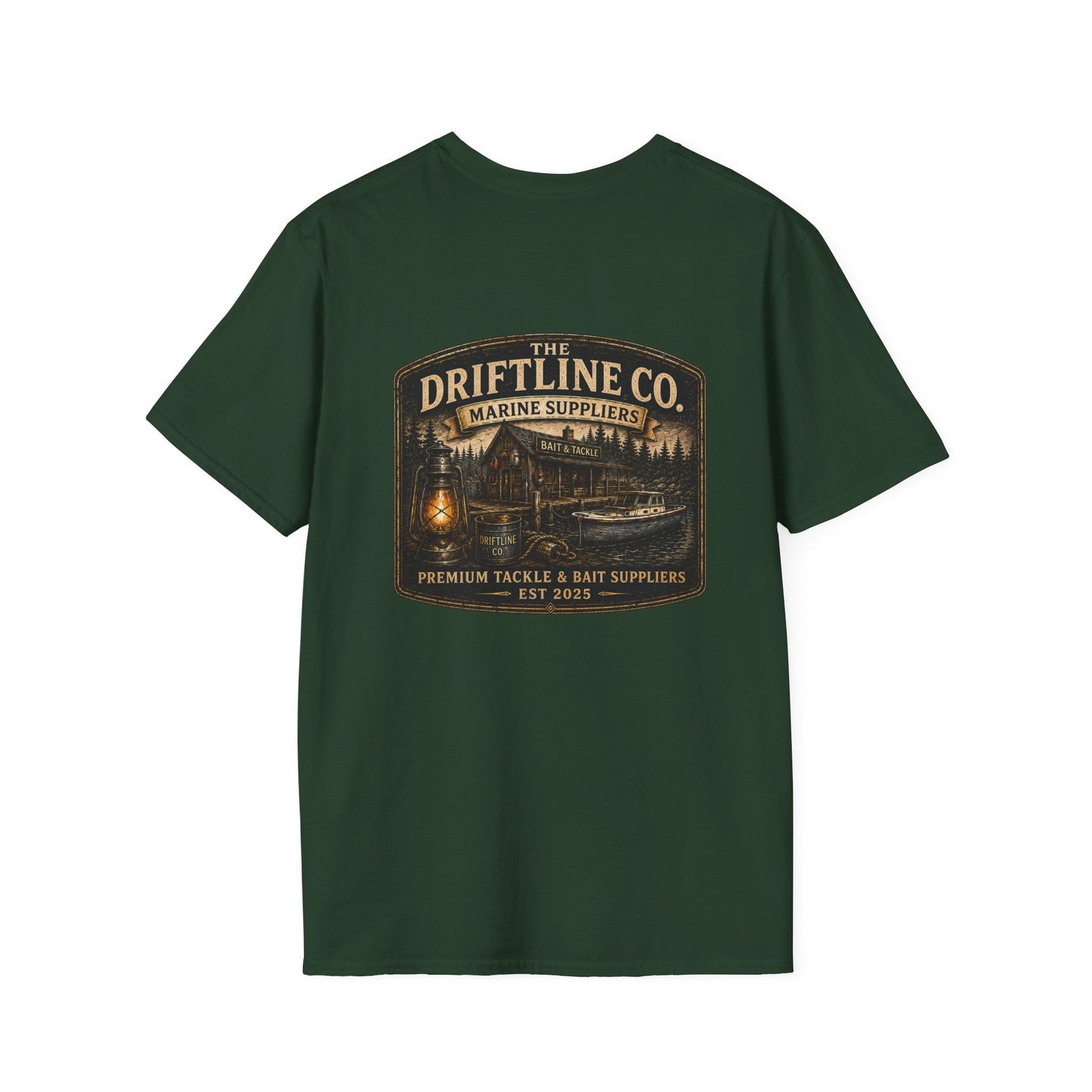 The Driftline Company Marine Suppliers Premium Tackle & Bait Premium Back Print T-Shirt - SJM Print Store