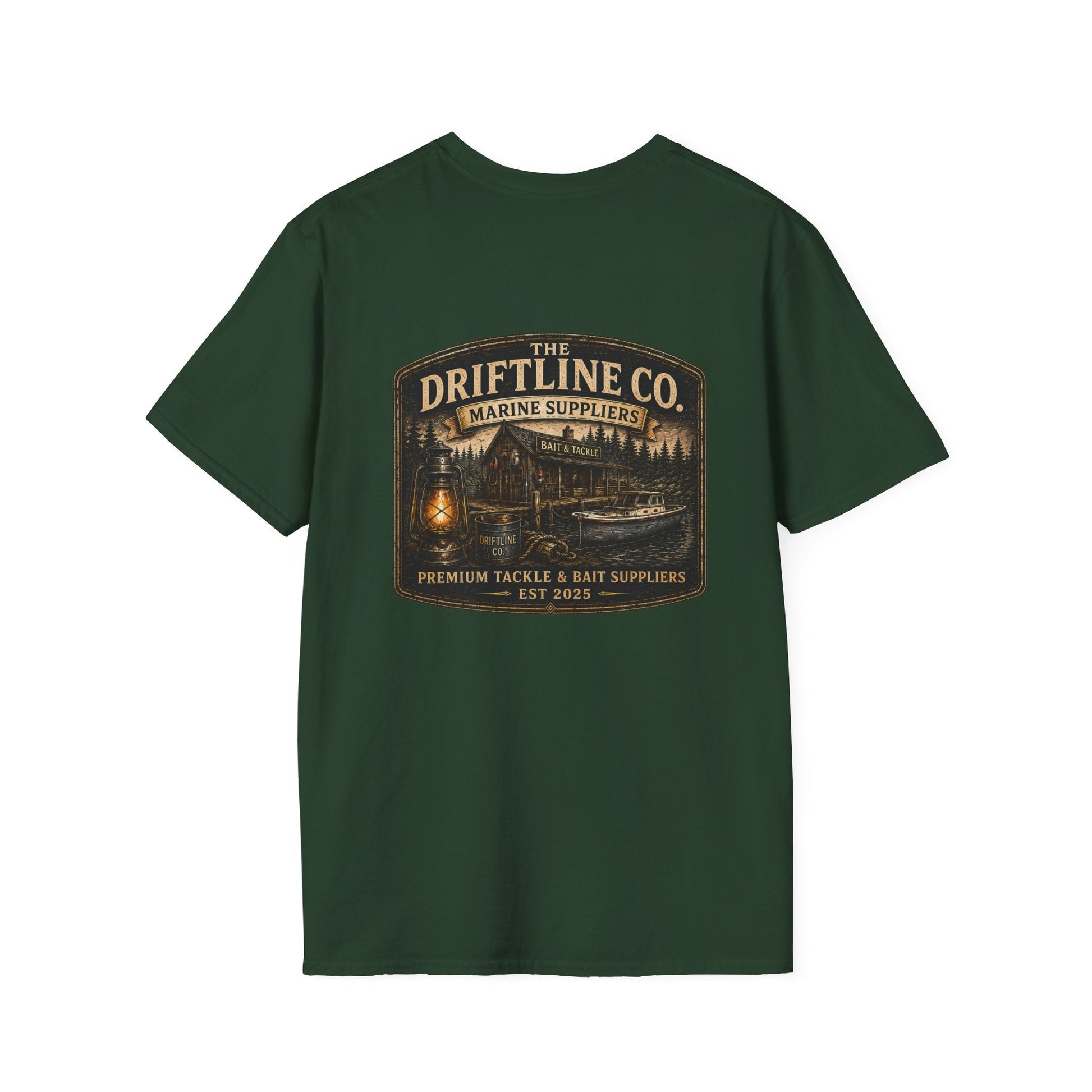 The Driftline Company Marine Suppliers Premium Tackle & Bait Premium Back Print T-Shirt - SJM Print Store