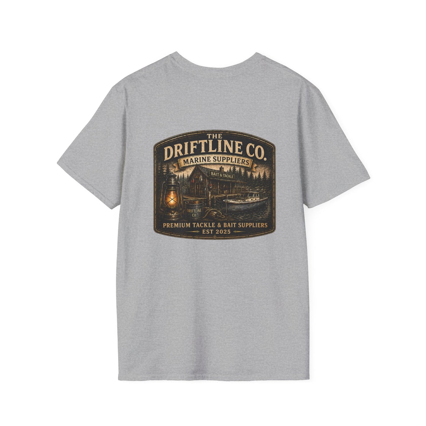 The Driftline Company Marine Suppliers Premium Tackle & Bait Premium Back Print T-Shirt - SJM Print Store