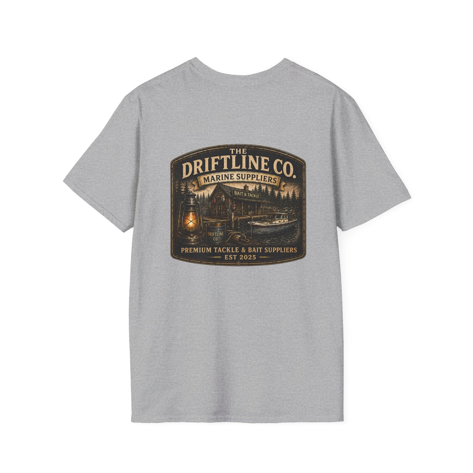 The Driftline Company Marine Suppliers Premium Tackle & Bait Premium Back Print T-Shirt - SJM Print Store