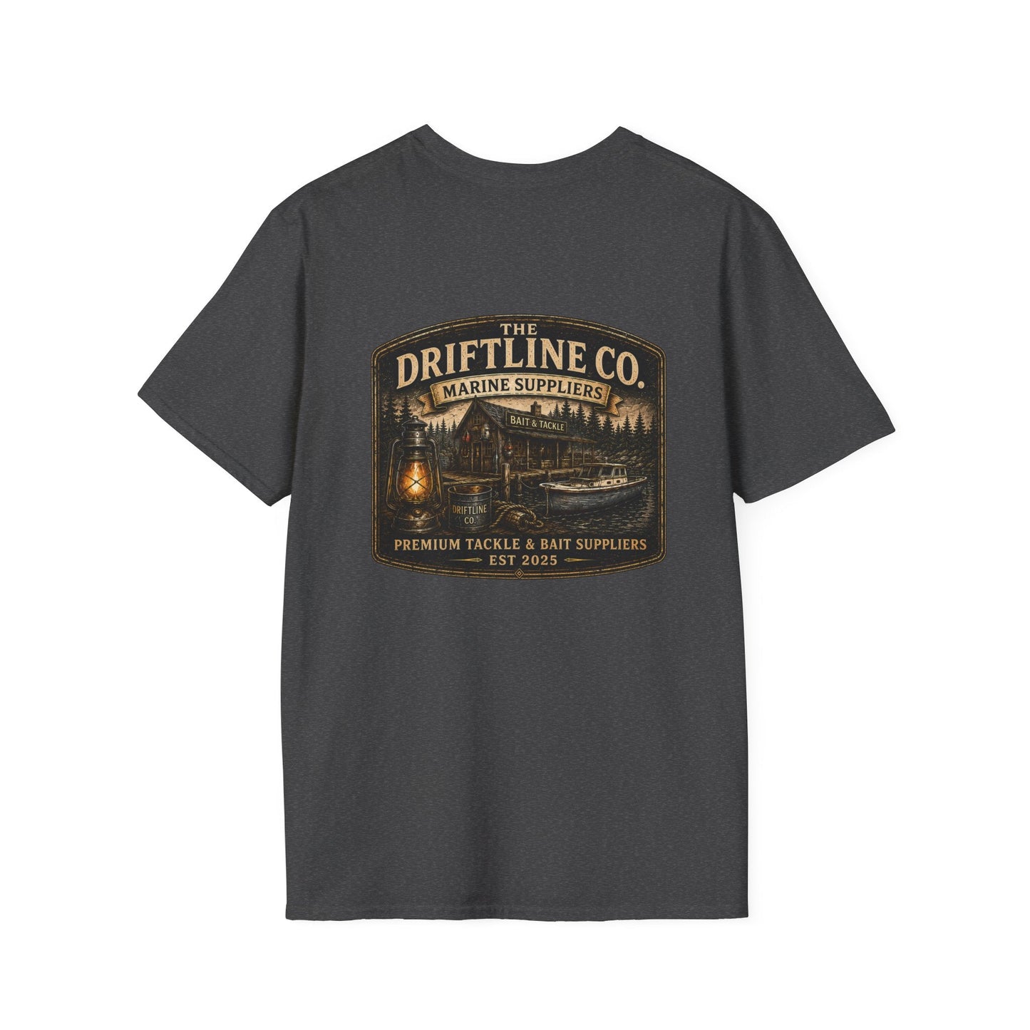 The Driftline Company Marine Suppliers Premium Tackle & Bait Premium Back Print T-Shirt - SJM Print Store