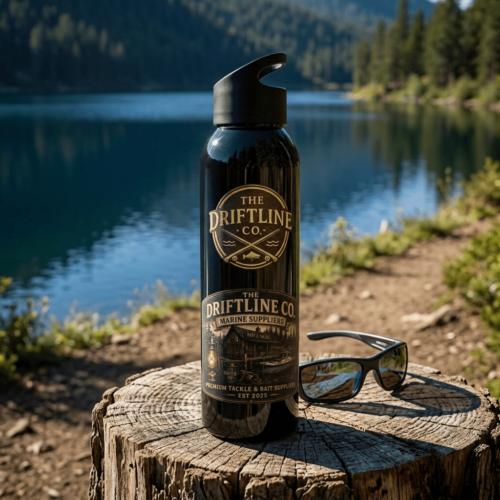 The Driftline Company Marine Suppliers Premium Tackle & Bait Sports Water Bottle - SJM Print Store
