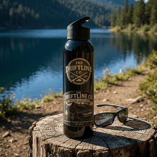 The Driftline Company Marine Suppliers Premium Tackle & Bait Sports Water Bottle - SJM Print Store