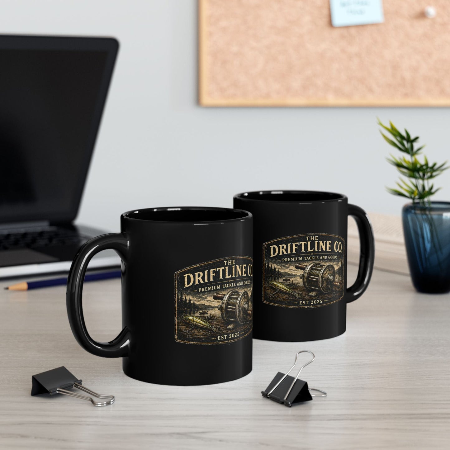 The Driftline Company Premium Tackle & Goods Black Fishing Mug | Ceramic Coffee Mug - SJM Print Store
