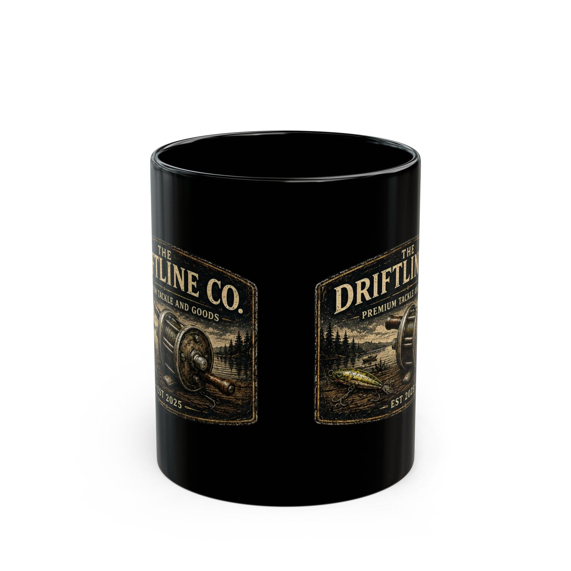 The Driftline Company Premium Tackle & Goods Black Fishing Mug | Ceramic Coffee Mug - SJM Print Store