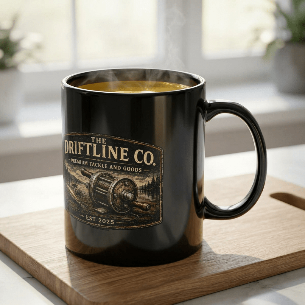 The Driftline Company Premium Tackle & Goods Black Fishing Mug | Ceramic Coffee Mug - SJM Print Store