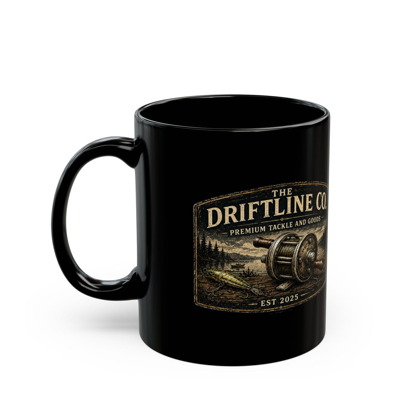The Driftline Company Premium Tackle & Goods Black Fishing Mug | Ceramic Coffee Mug - SJM Print Store