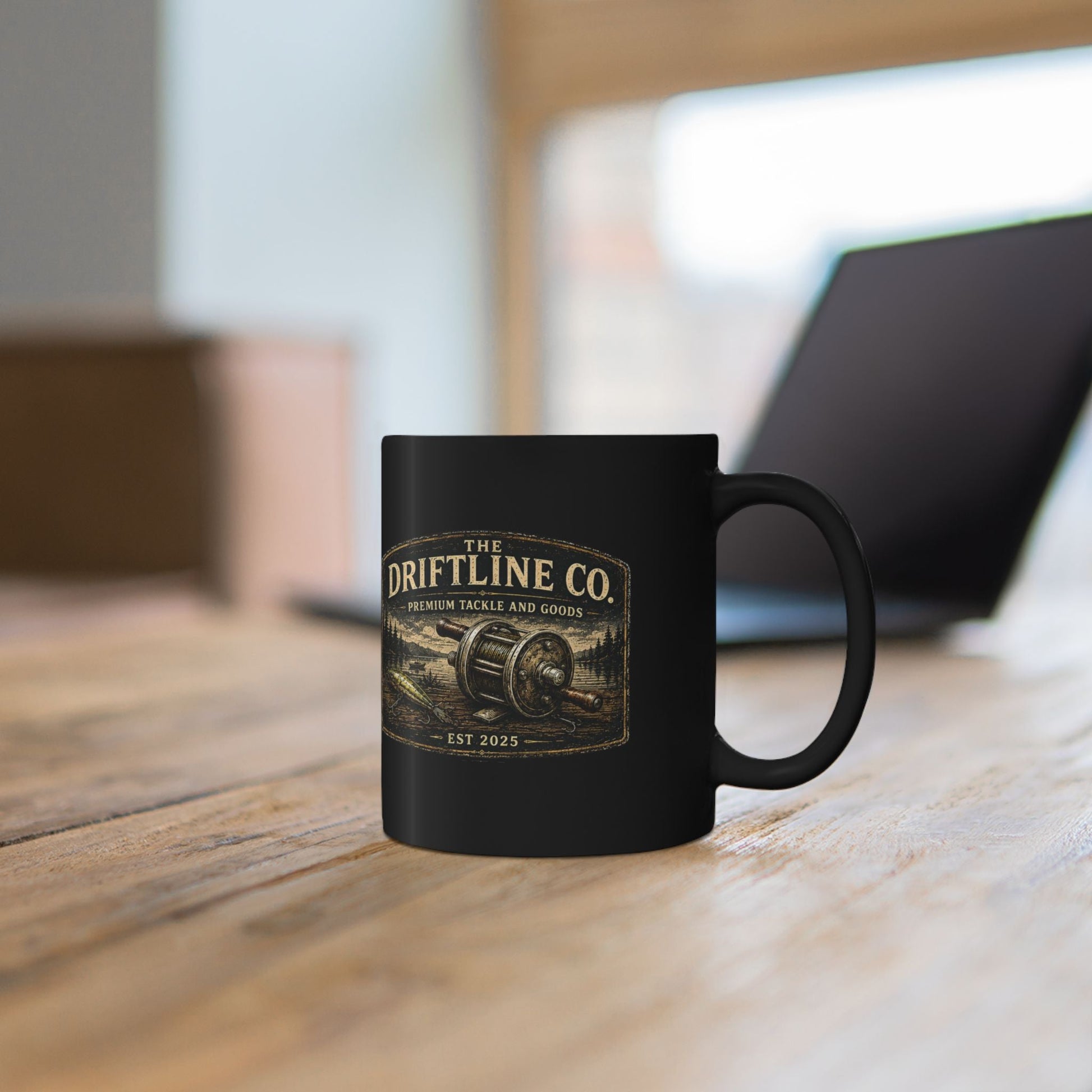 The Driftline Company Premium Tackle & Goods Black Fishing Mug | Ceramic Coffee Mug - SJM Print Store