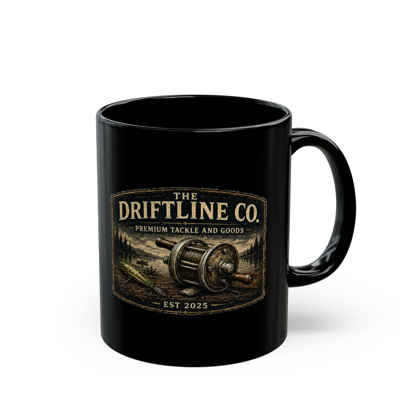 The Driftline Company Premium Tackle & Goods Black Fishing Mug | Ceramic Coffee Mug - SJM Print Store