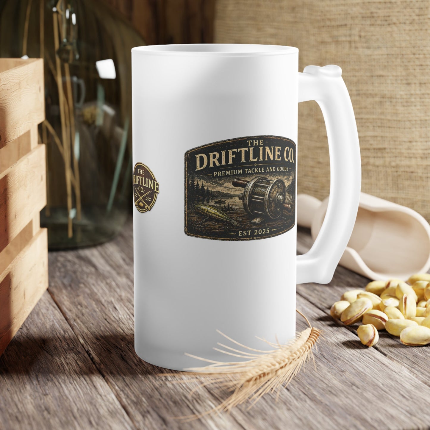 The Driftline Company Premium Tackle & Goods Frosted Glass Tankard | Fishing Beer Mug - SJM Print Store