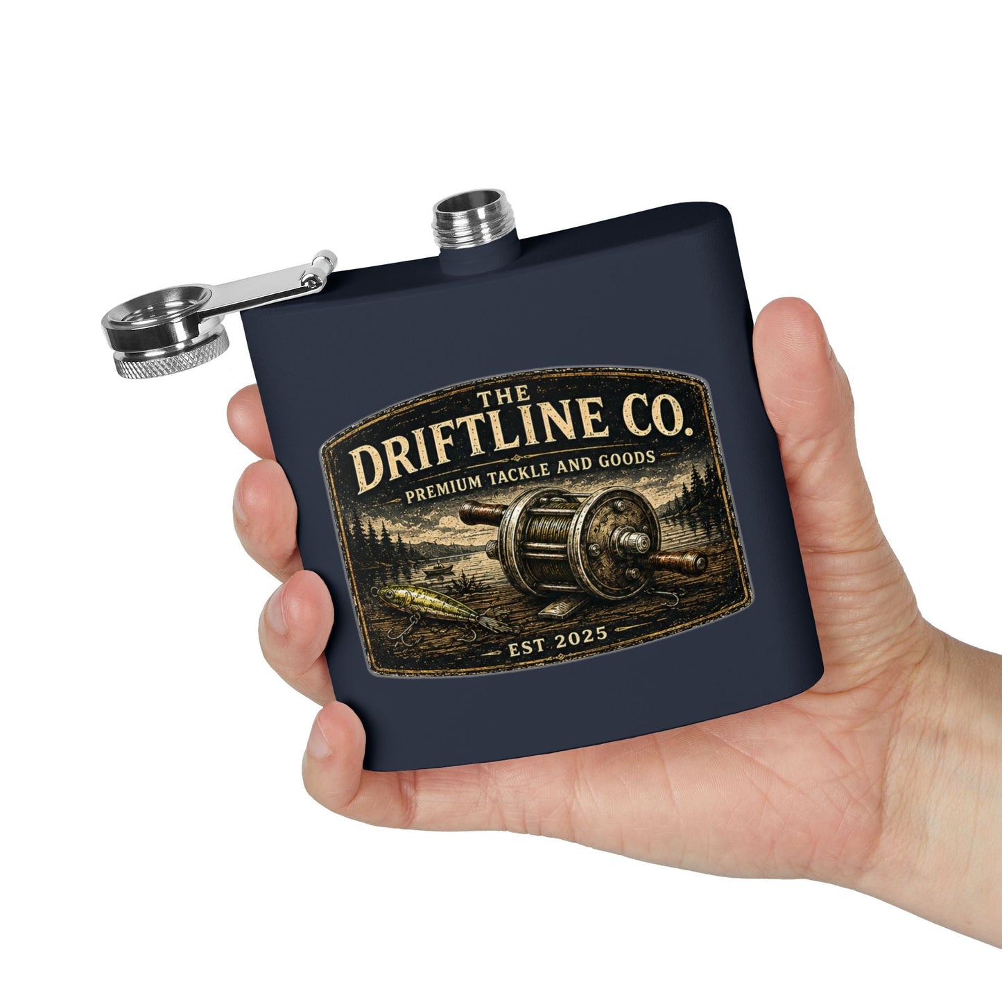 The Driftline Company Premium Tackle & Goods Hip Flask | Stainless Steel Fishing Flask - SJM Print Store