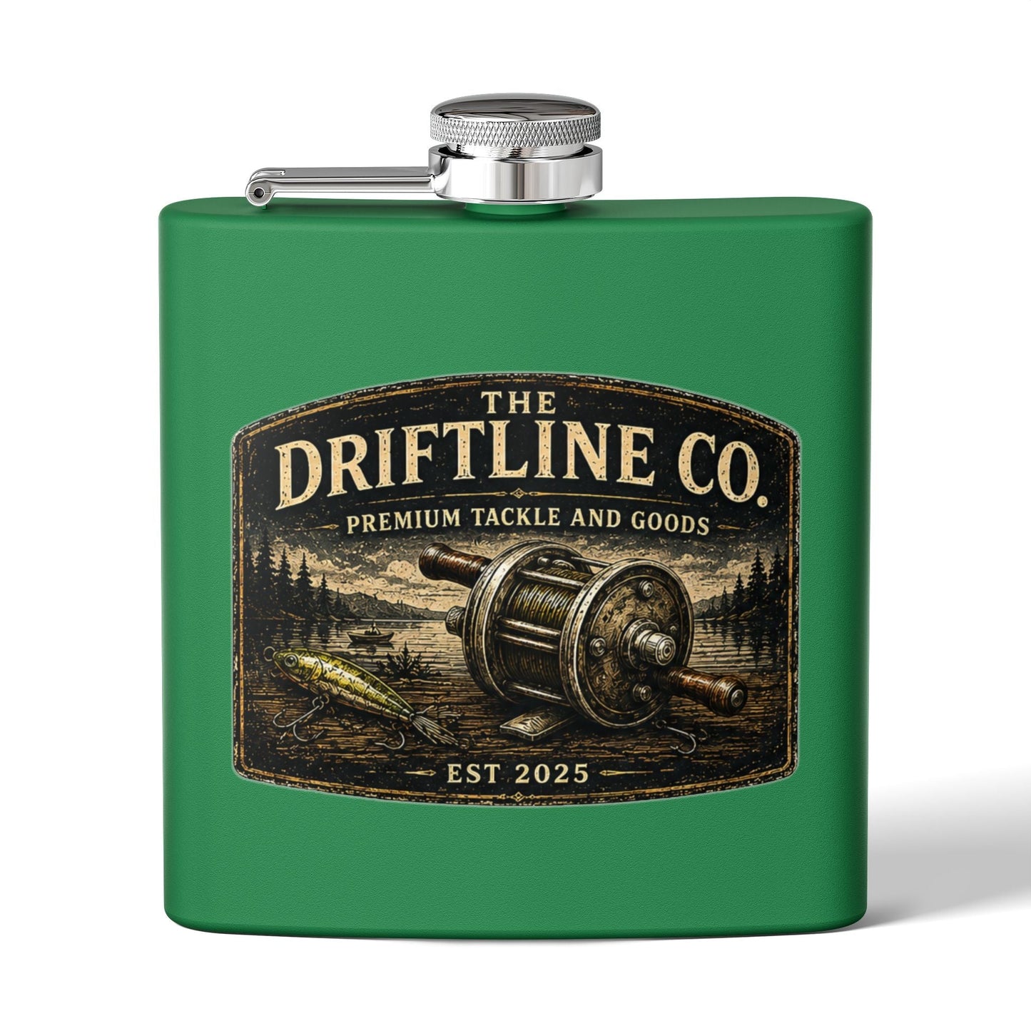 The Driftline Company Premium Tackle & Goods Hip Flask | Stainless Steel Fishing Flask - SJM Print Store