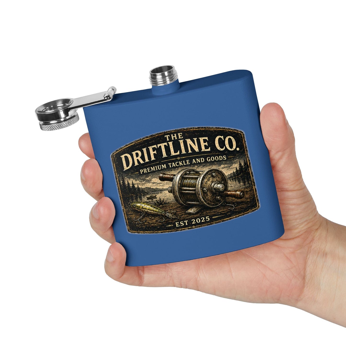 The Driftline Company Premium Tackle & Goods Hip Flask | Stainless Steel Fishing Flask - SJM Print Store