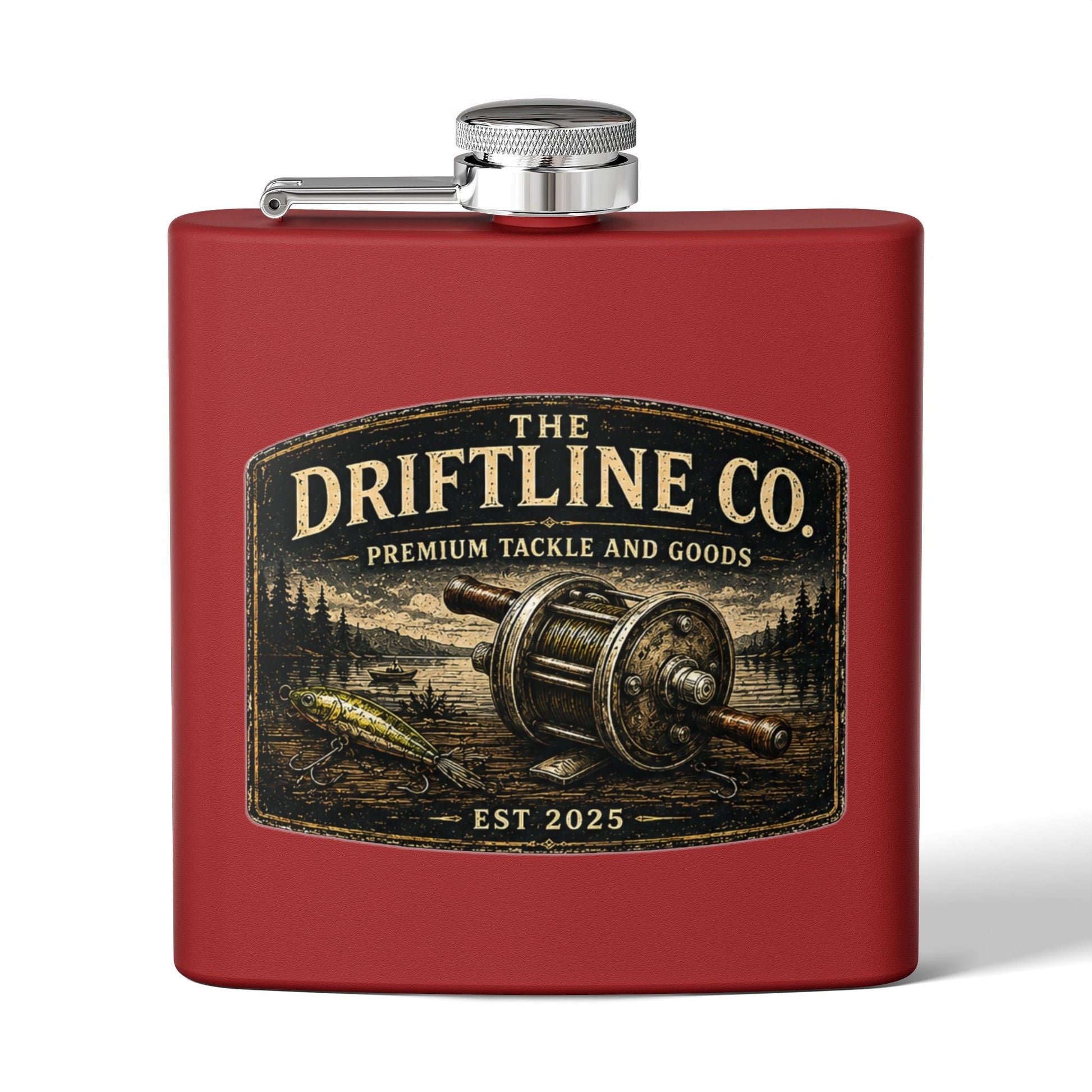 The Driftline Company Premium Tackle & Goods Hip Flask | Stainless Steel Fishing Flask - SJM Print Store