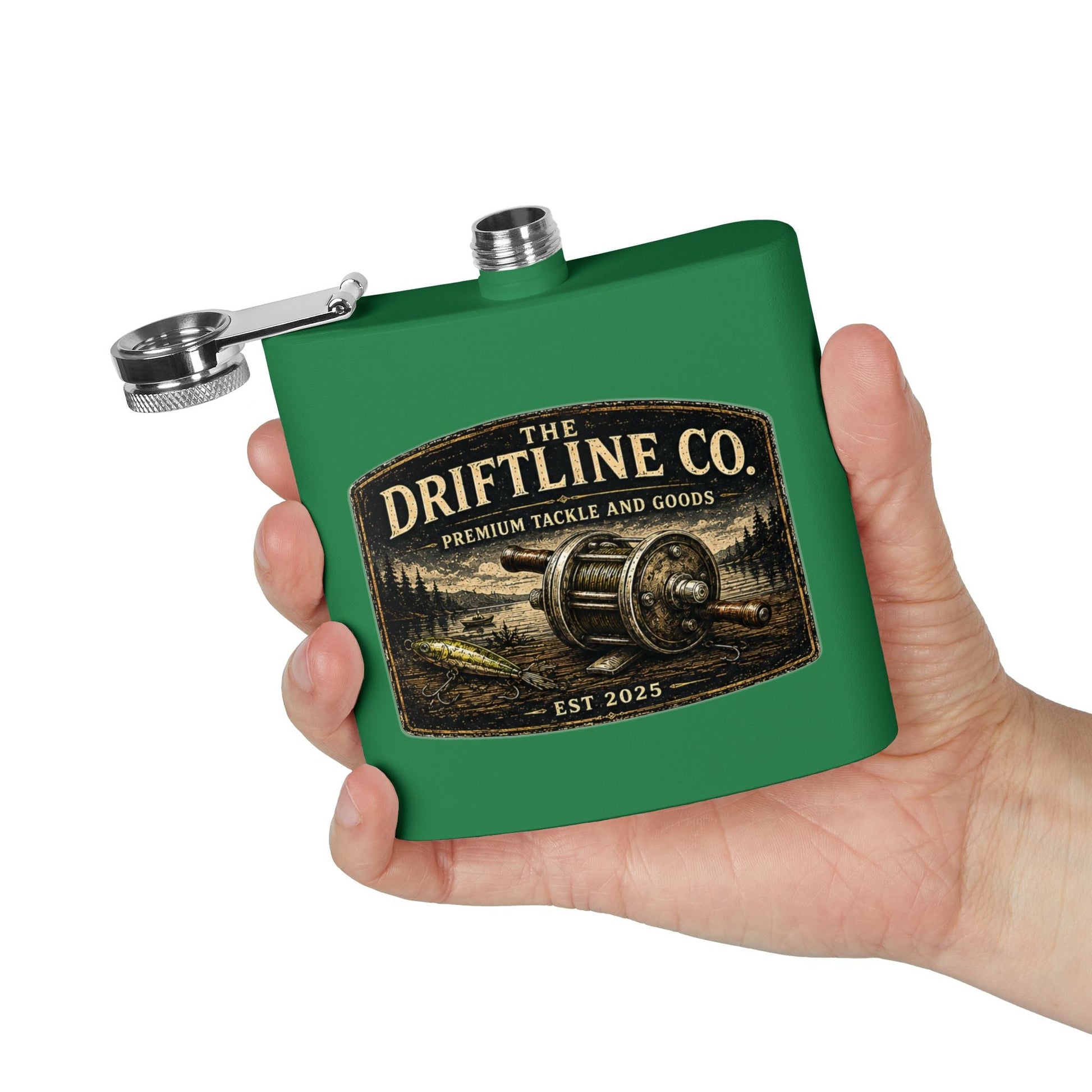The Driftline Company Premium Tackle & Goods Hip Flask | Stainless Steel Fishing Flask - SJM Print Store