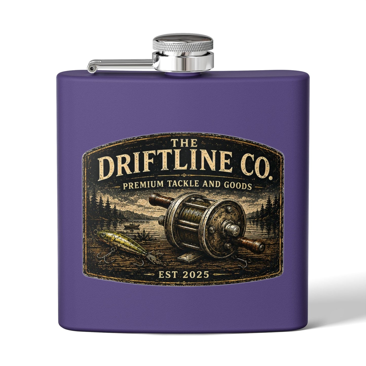 The Driftline Company Premium Tackle & Goods Hip Flask | Stainless Steel Fishing Flask - SJM Print Store