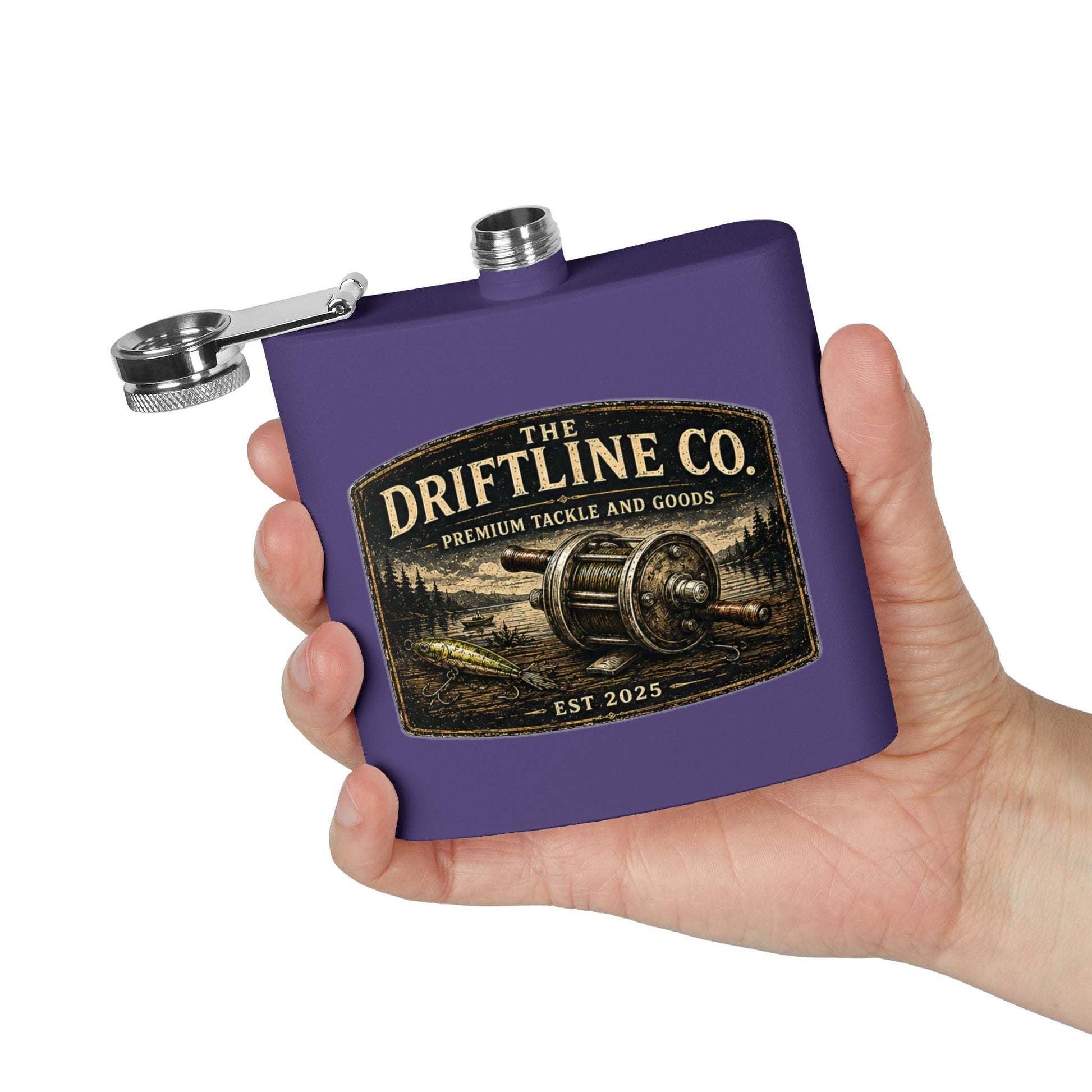 The Driftline Company Premium Tackle & Goods Hip Flask | Stainless Steel Fishing Flask - SJM Print Store