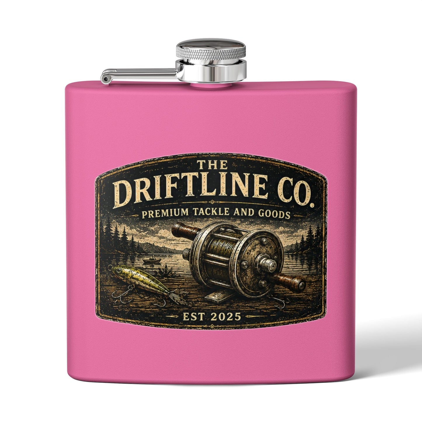 The Driftline Company Premium Tackle & Goods Hip Flask | Stainless Steel Fishing Flask - SJM Print Store