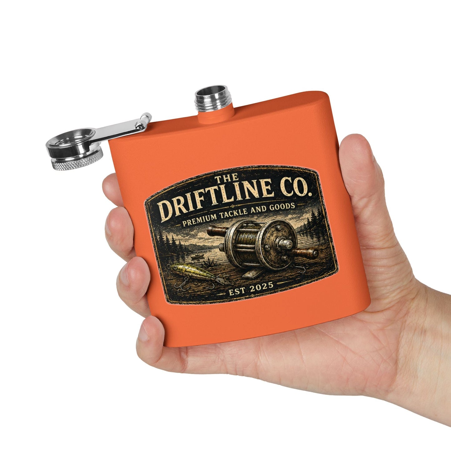 The Driftline Company Premium Tackle & Goods Hip Flask | Stainless Steel Fishing Flask - SJM Print Store