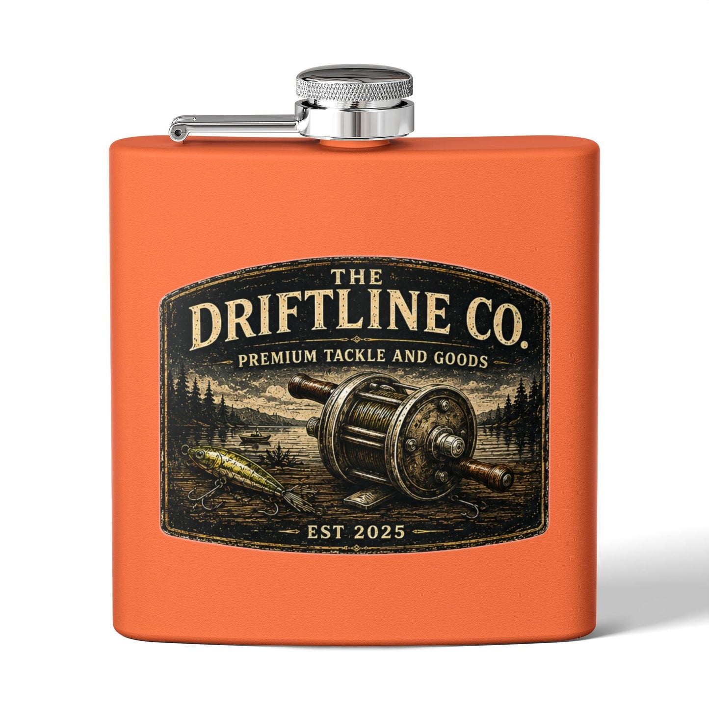 The Driftline Company Premium Tackle & Goods Hip Flask | Stainless Steel Fishing Flask - SJM Print Store