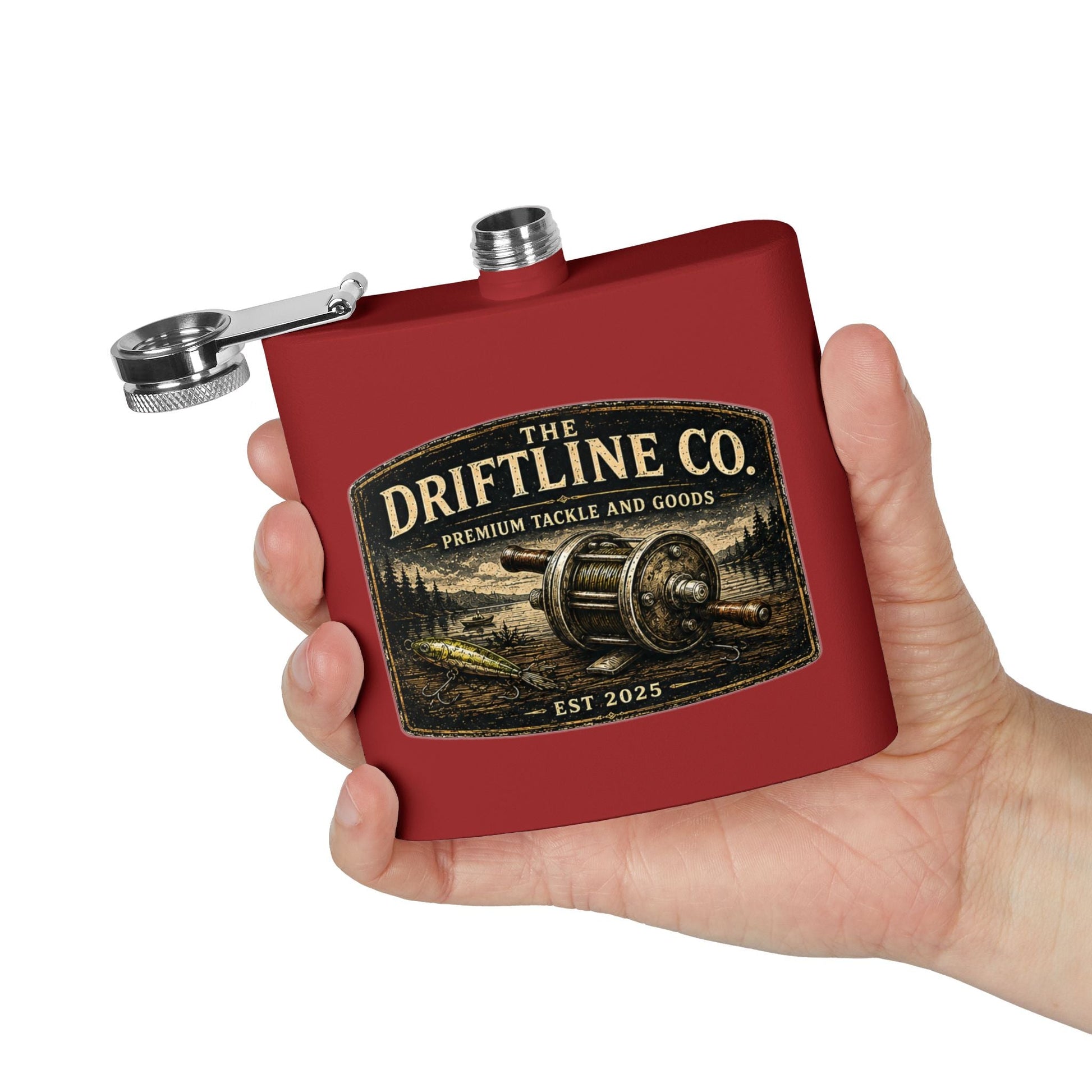 The Driftline Company Premium Tackle & Goods Hip Flask | Stainless Steel Fishing Flask - SJM Print Store