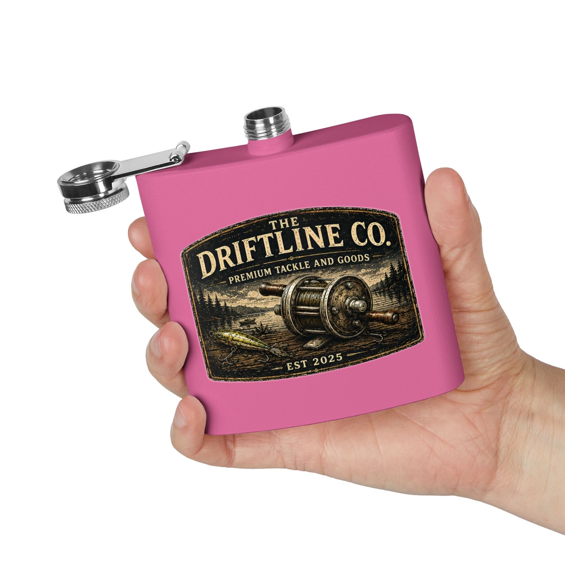 The Driftline Company Premium Tackle & Goods Hip Flask | Stainless Steel Fishing Flask - SJM Print Store