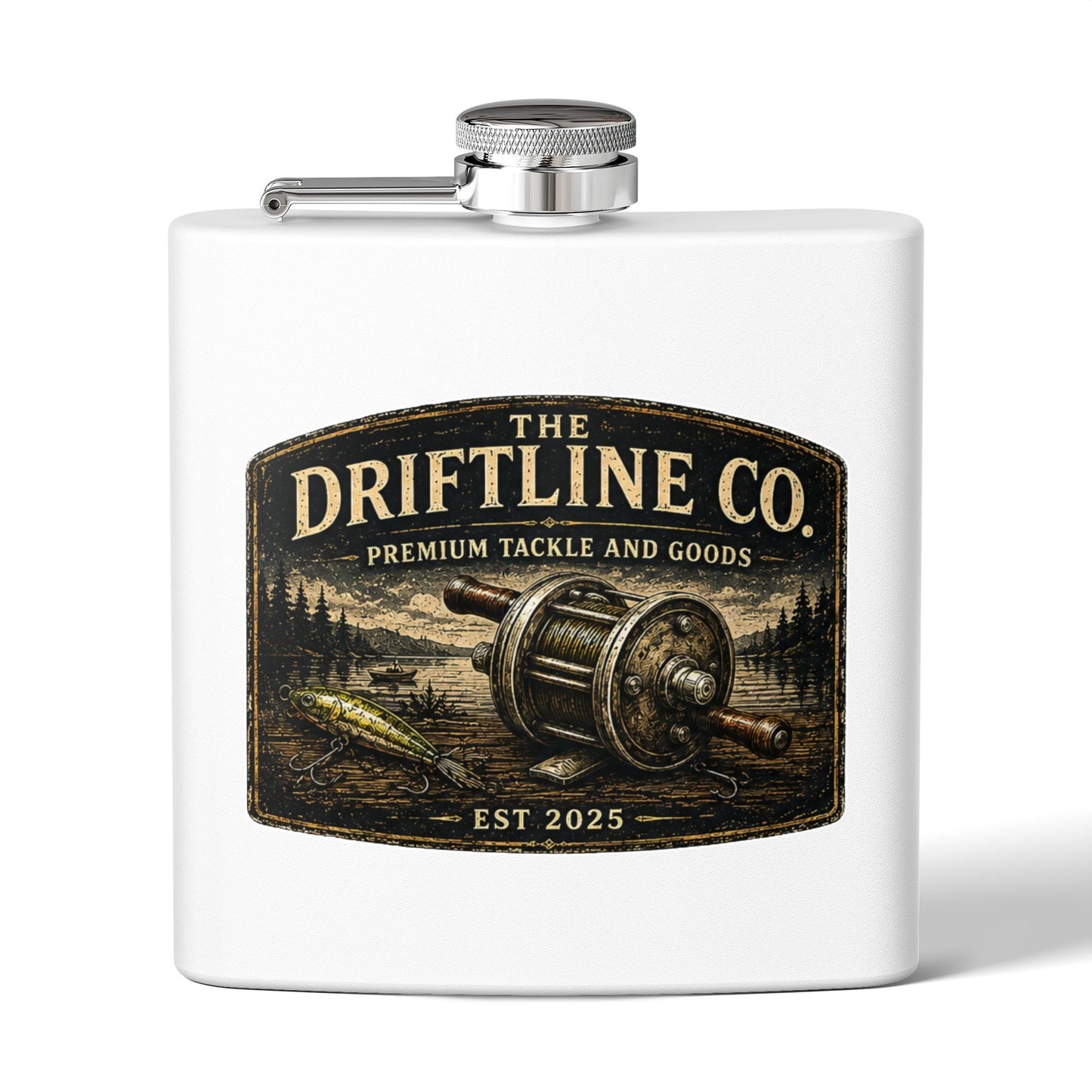 The Driftline Company Premium Tackle & Goods Hip Flask | Stainless Steel Fishing Flask - SJM Print Store