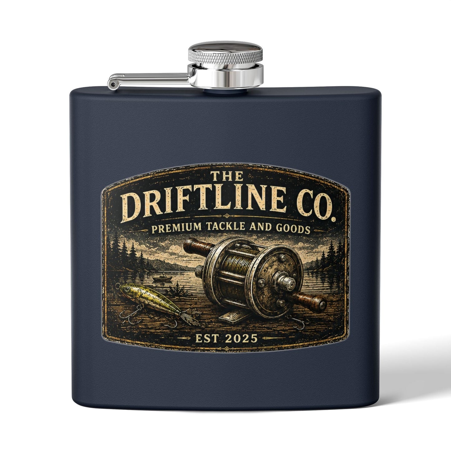 The Driftline Company Premium Tackle & Goods Hip Flask | Stainless Steel Fishing Flask - SJM Print Store