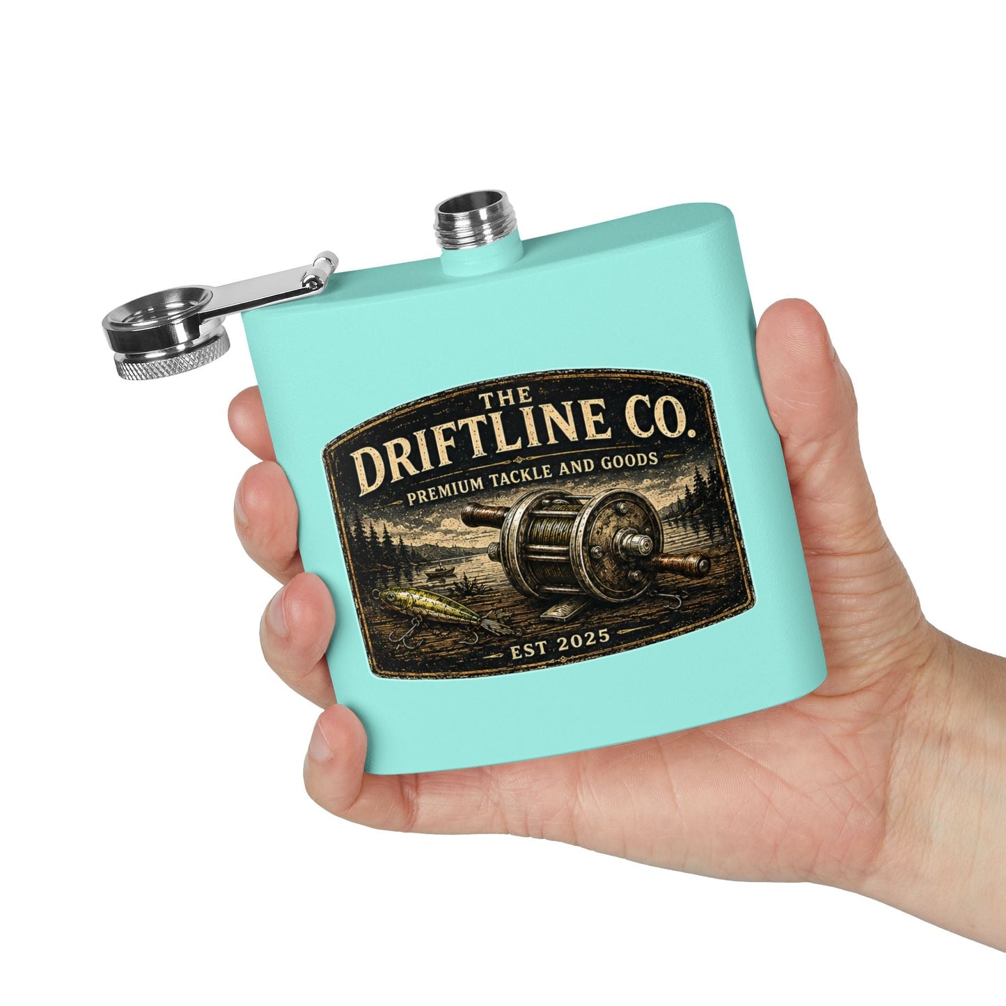 The Driftline Company Premium Tackle & Goods Hip Flask | Stainless Steel Fishing Flask - SJM Print Store