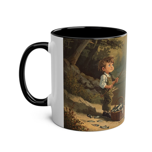 Vintage Fishing Mug, Two - Tone Mug, Gifts for Fishermen, Fishing Decor, Outdoorsman Coffee Cup, Gift - SJM Print Store