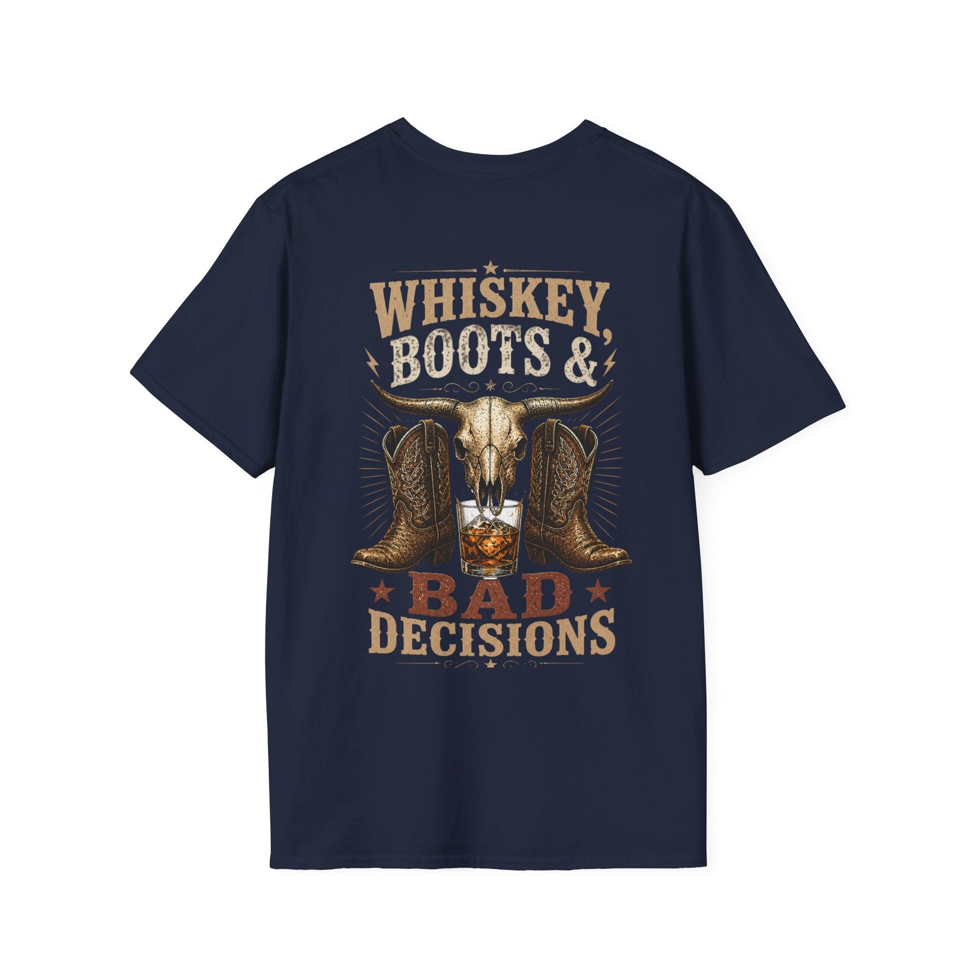Whiskey, Boots & Bad Decisions Distressed design T-shirt - SJM Print Store