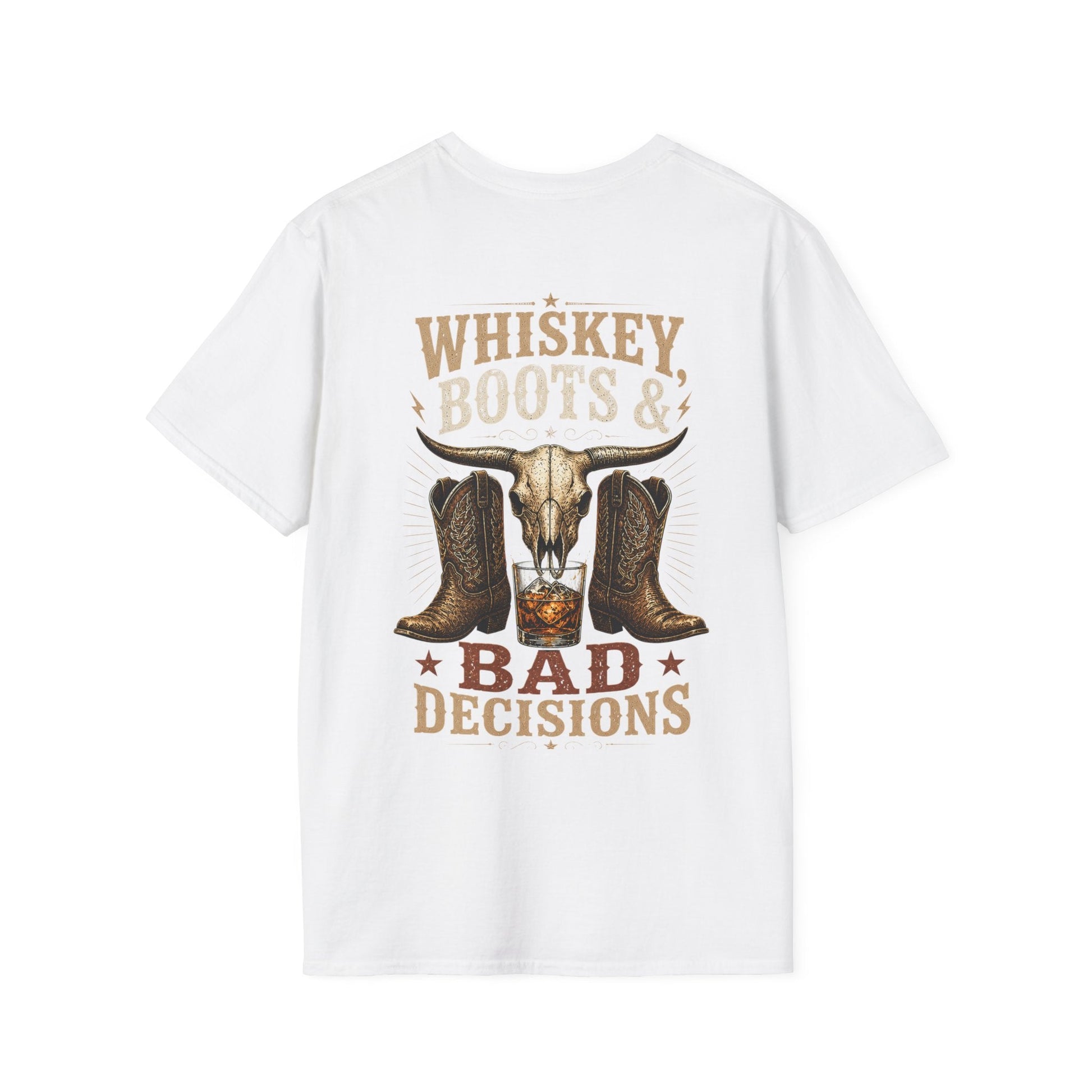 Whiskey, Boots & Bad Decisions Distressed design T-shirt - SJM Print Store