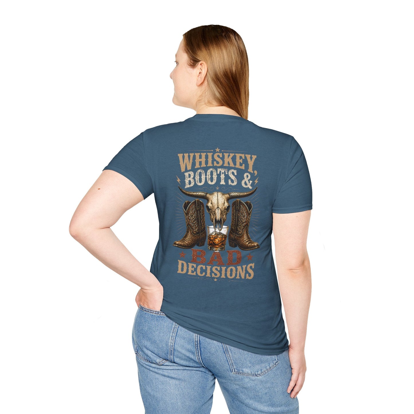 Whiskey, Boots & Bad Decisions Distressed design T-shirt - SJM Print Store