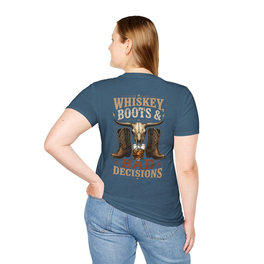 Whiskey, Boots & Bad Decisions Distressed design T-shirt - SJM Print Store