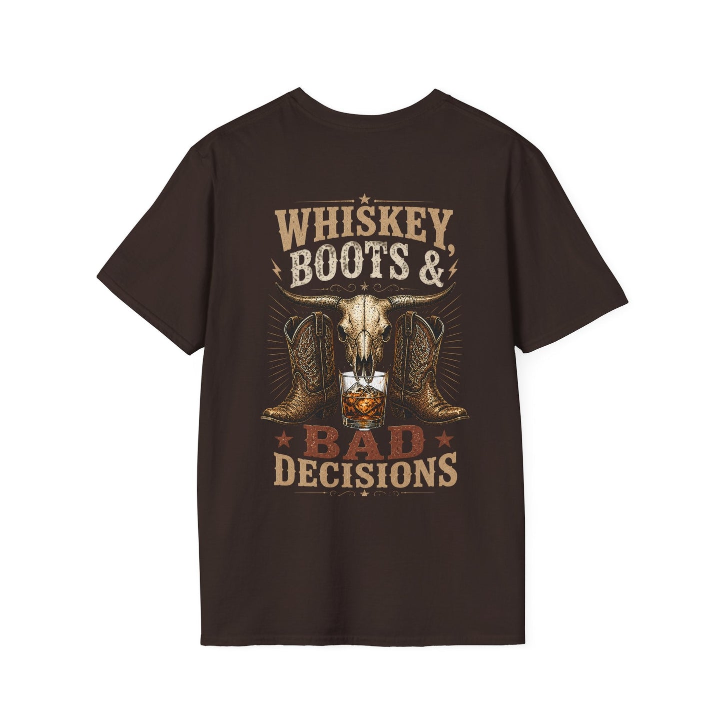 Whiskey, Boots & Bad Decisions Distressed design T-shirt - SJM Print Store