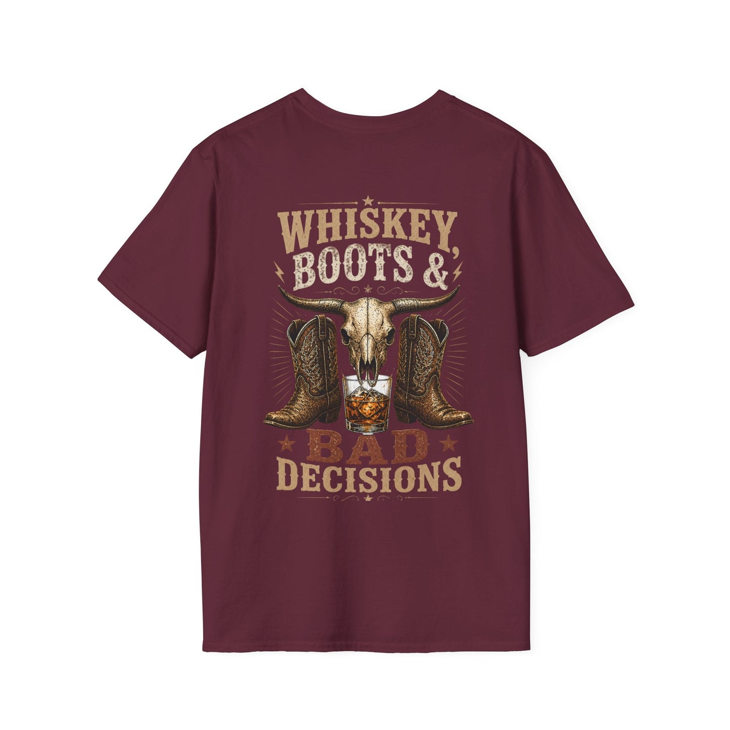 Whiskey, Boots & Bad Decisions Distressed design T-shirt - SJM Print Store