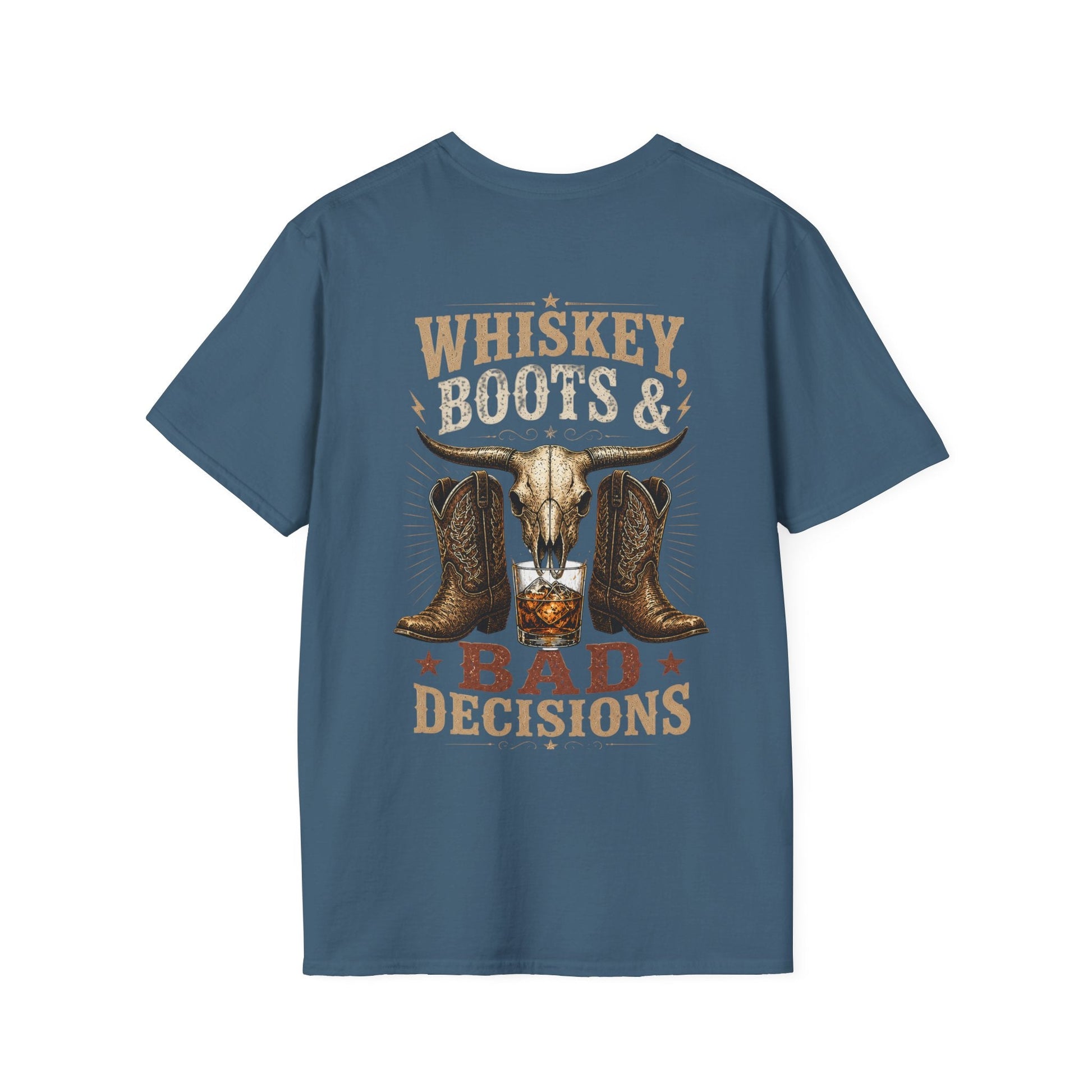 Whiskey, Boots & Bad Decisions Distressed design T-shirt - SJM Print Store