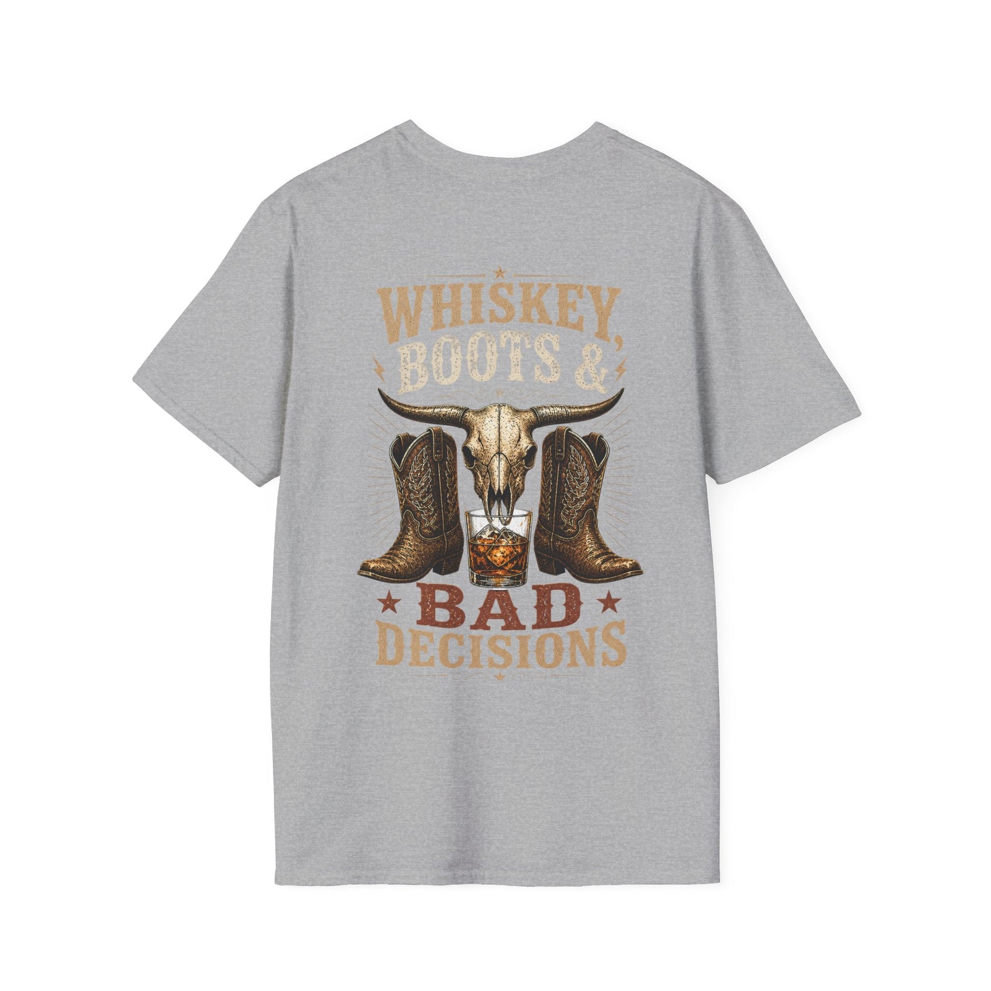 Whiskey, Boots & Bad Decisions Distressed design T-shirt - SJM Print Store