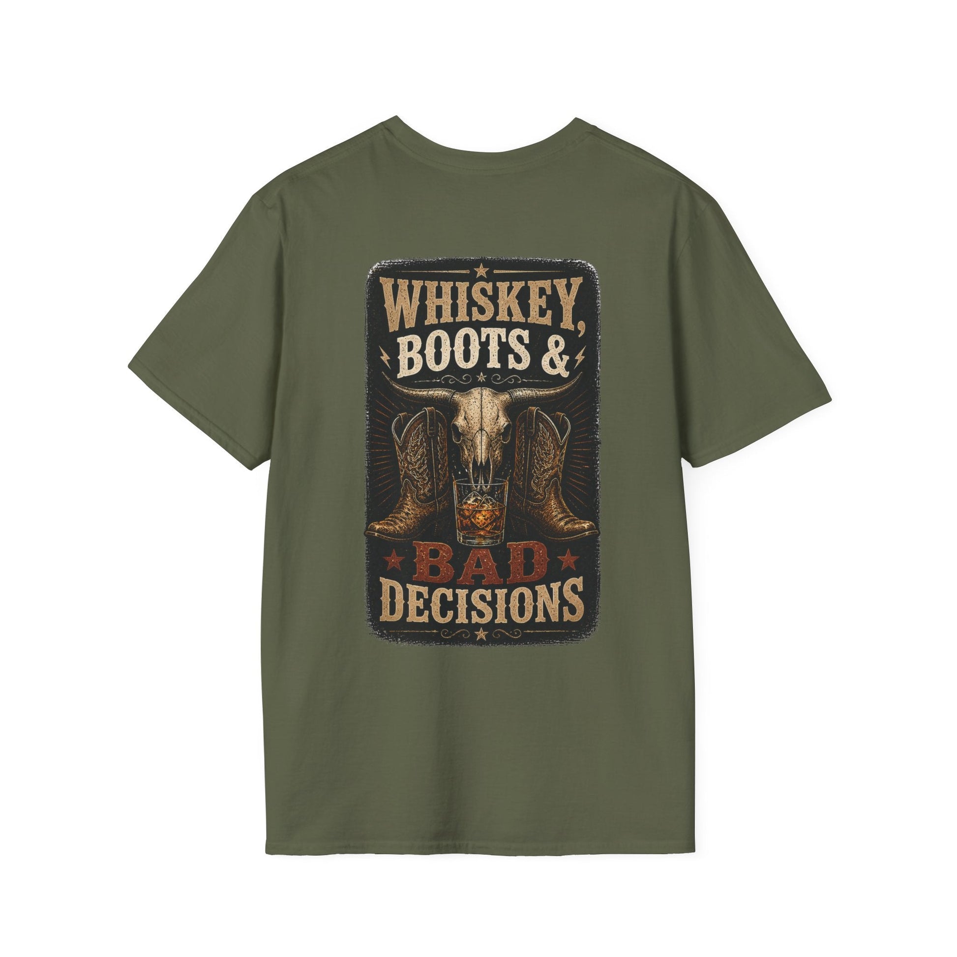 Whiskey, Boots Bad Decisions Western Graphic Tee - SJM Print Store