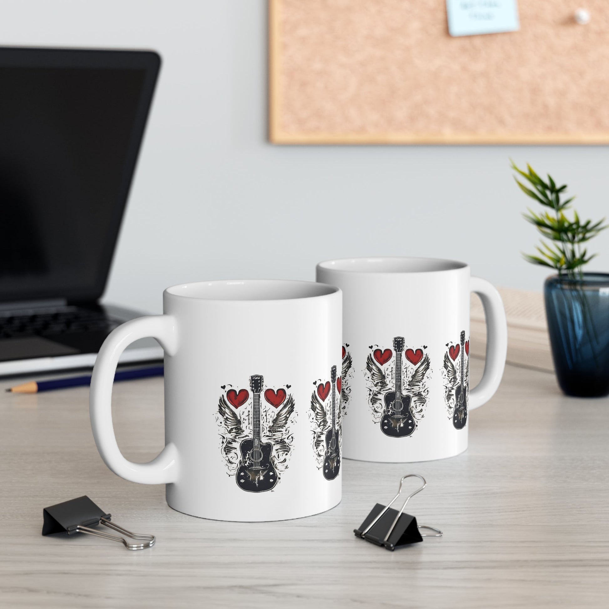 Winged Guitar with Heart Graphic Mug - SJM Print Store