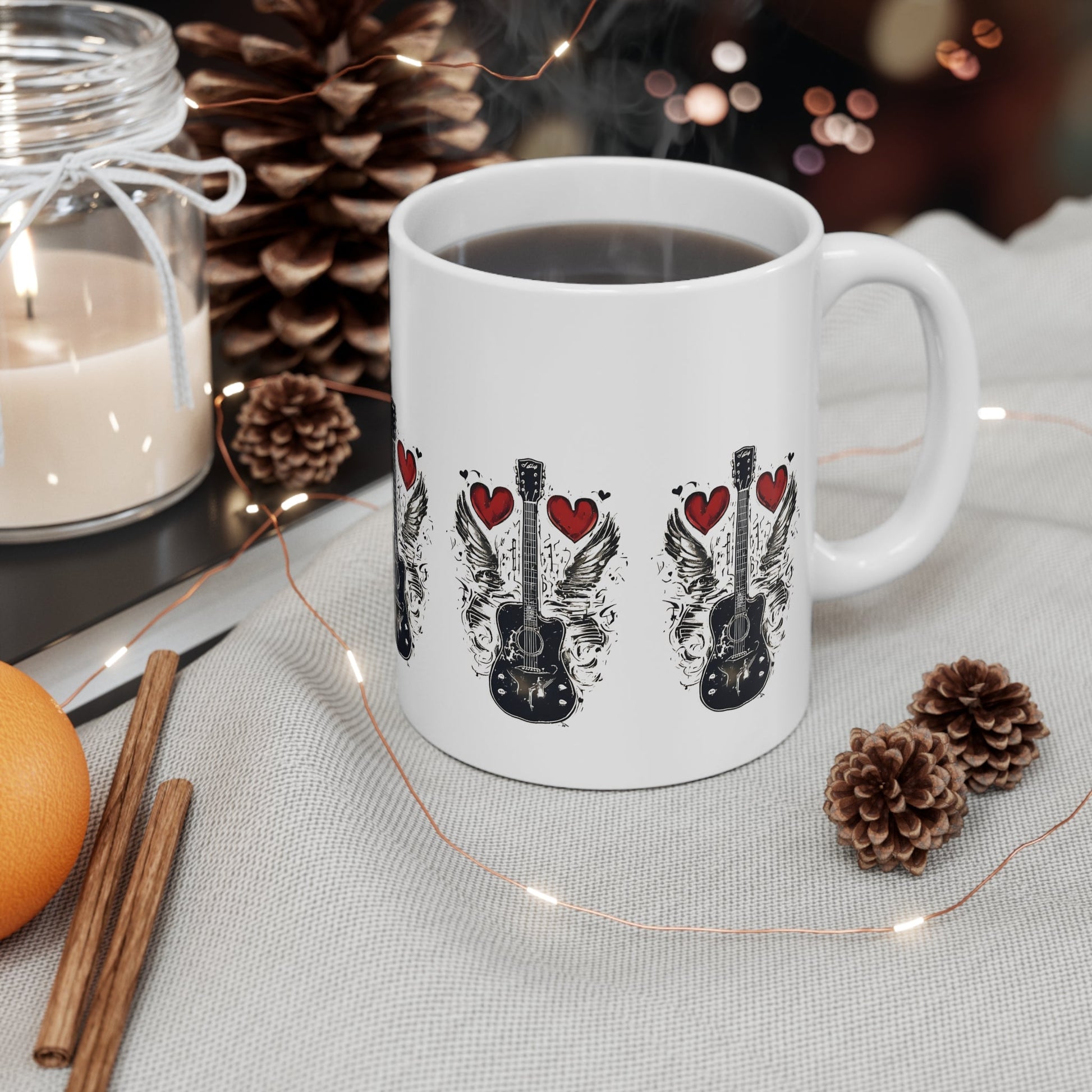Winged Guitar with Heart Graphic Mug - SJM Print Store